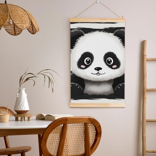 Toile panda noir et blanc prête à suspendre pour masquer un mur vide