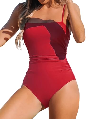 Image of CUPSHE Women Swimsuit One Piece Bathing Suit Square Neck Cutout Back Tummy Control with Adjustable Spaghetti Straps
