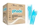 phade 100% Compostable Cutlery Set – 675 Utensils - BPI Certified Forks, Knives & Spoons in Wrapped Compostable Packaging, 6.1–7.1 Inch Sustainable Disposable Utensils – Made in USA