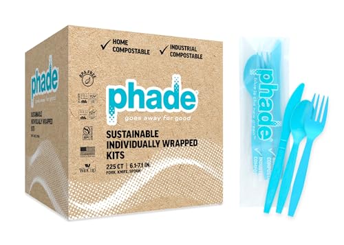 phade 100% Compostable Cutlery Set – 675 Utensils - BPI Certified Forks, Knives & Spoons in Wrapped Compostable Packaging, 6.1–7.1 Inch Sustainable Disposable Utensils – Made in USA