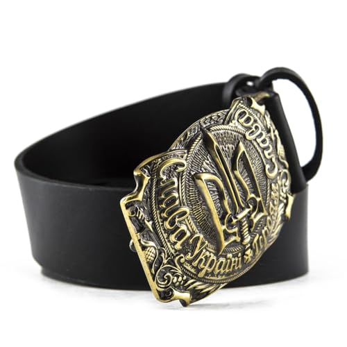 Casual leather belt with Ukrainian OUN Trident solid brass belt buckle 