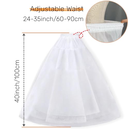 Zorynnex Women Hoopless Crinoline Underskirt A-line 4 Layers Tulle Petticoat Slip Adjustable Waist for Wedding Bride Ball Gown Dress