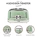 Ariete 0156/04 Retro Style 4 Slice Toaster with 2 Slice Control, 6 Browning Levels and Removable Crumb Tray, Cool Touch Sides, Non-Slip Feet, Vintage Design, Green