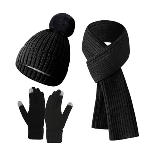 Ensemble hiver femme 3 en 1 bonnet écharpe gants doublure thermique tricotée