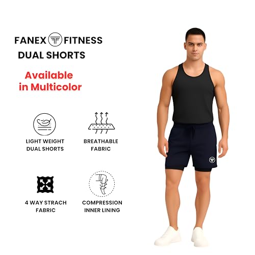 Image of Men's 2 in 1 Active Dual Shorts with Inner Tights Layer & Compression Liner, Double Layer Athletic Short for Running, Gym & Sports
