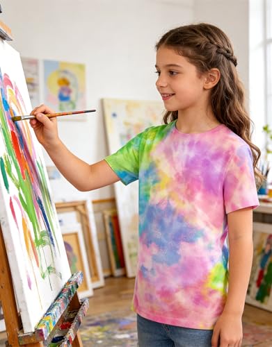 Image of SunFoucs Girls Kids Shirts Size 5-12 Tie Dye Casual Tshirt Short Sleeve Crewneck Tee Top | Short Sleeve Rainbow Tee Top