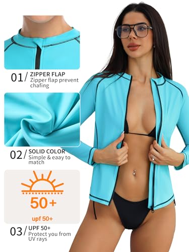 Image of ATTRACO Women's Rashguard Swimsuit Zip Front Sun Protection Swim Shirt UPF 50+