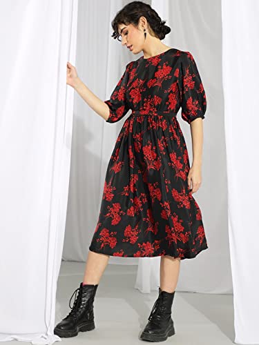 Image of KOTTY Polyester Fit and Flare Midi Women Dress