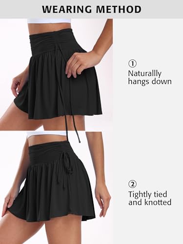 ATTRACO Saia de golfe feminina com shorts e bolsos, A - Preto, G