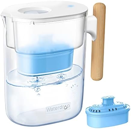 Waterdrop Alkaline Chubby 10-Cup Water Filter Pitcher with 1 Filter, Healthy, Clean & Toxin-Free Mineralized Alkaline Water (100 Gallons), Up to PH 9.5, BPA Free