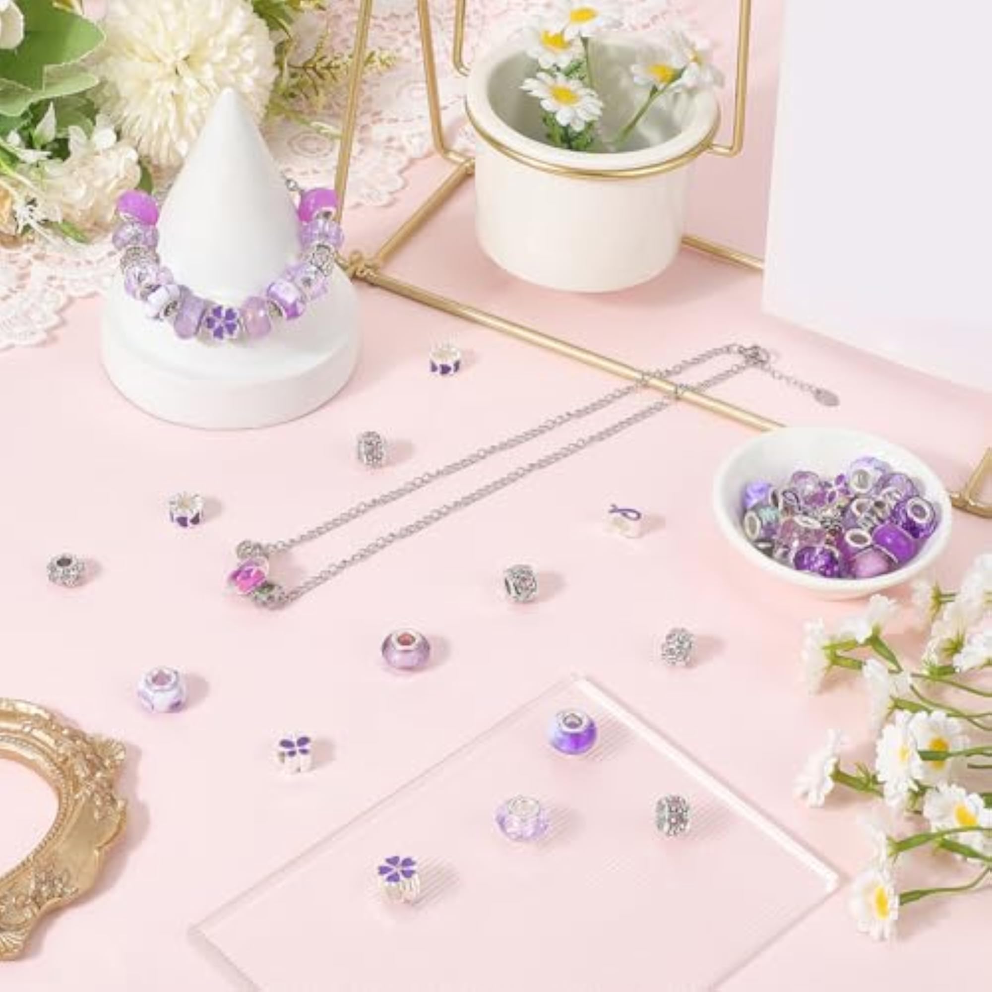 1 Box 50Pcs Purple Big Hole Beads European Beads for DIY Projects