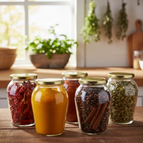 Image of ginoya brothers - Kitchen Glass Jar (5, 1000 Ml. Pot Shape Jar)