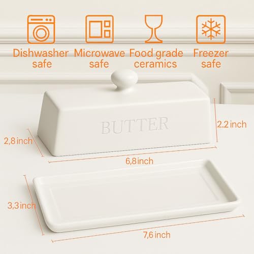 Butter Dish with Lid,WERTIOO Butter Dish With Lid for Countertop,7.6" x 3.3" Butter Tray,Butter Holder for 1 Stick.Textured Tray Butter Keeper for Non Slip Storage,Ceramic - White by WERTIOO - Image 2
