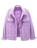 Locachy Women's Casual Denim Jacket Solid Color Basic Long Sleeve Jean Jacket Coat Purple XL