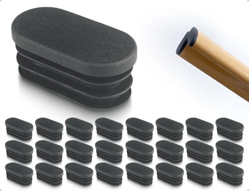 Emezddo 24 Stück Stuhlbeinkappen,Kunststoff Möbel Schutzkappen,Tisch Stuhl Abdeckkappen,Gleiter Stopfen Endkappen,Rohrkappen,Fußkappen,Lamellenstopfen,für Gartenstühle(Oval,16 * 34 mm,Schwarz)