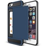 iPhone 6s Plus Case, Anuck Shockproof iPhone 6s Plus Wallet Case [Card Pocket] Anti-scratch Protective Shell Rubber Bumper Case with Slide Card Holder Slot for Apple iPhone 6 Plus 6s Plus - Dark Blue