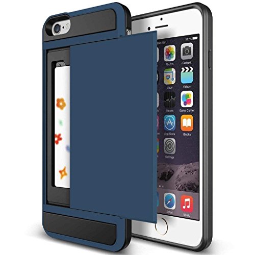 iPhone 6s Plus Case, Anuck Shockproof iPhone 6s Plus Wallet Case [Card Pocket] Anti-Scratch Protective Shell Rubber Bumper Case with Slide Card Holder Slot for Apple iPhone 6 Plus 6s Plus - Dark Blue