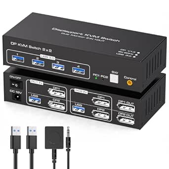 4K@120Hz Dual Monitor KVM Switch for 2 Computers with 8K@60Hz Support, DisplayPort, USB 3.0, Extended/Copy Mode