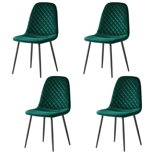 AINPECCA Set of 4 Velvet Dining Chairs Fabric Upholstered seat with Metal Legs Dressing Lounge Home(Green,4)