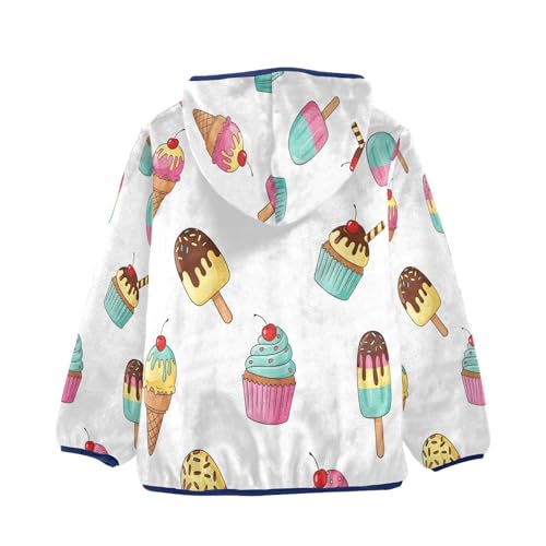 Ice Cream and Desserts Pattern Toddler Fleece Jacket Girl Boys Hooded Fleece Jacket Coat Warm Outwear Zip-up 3-10T2