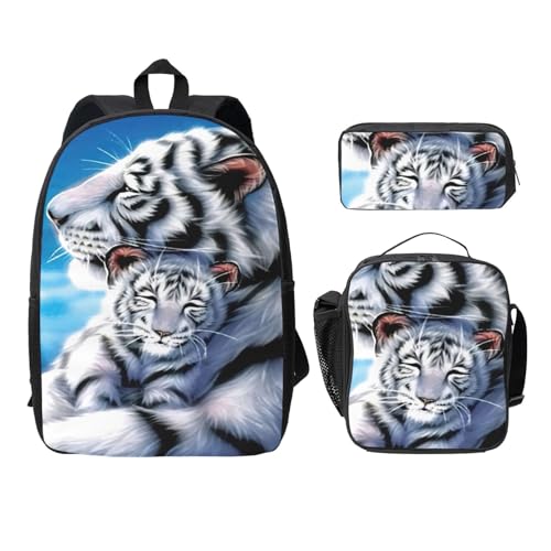 Sac à dos tigre blanc EdWal pour soulager le dos des collégiens avec son kit repas