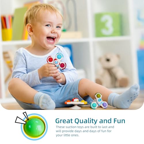 Image of LiKee Strong Suction Cup Fidget Rotating Sensory Bath Toys for Baby Christmas Stocking Stuffers, Airplane Car Travel Table & Window Toys for Toddler Boys and Girls, 10+ Months