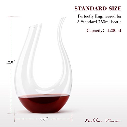 Wine Decanter by Bella Vino - 100% Lead Free Premium Crystal Glass Horn Decanter, Improves Wine Taste Smoother, Elegant and Effective Red Wine Carafe, Wine Accessories, Wine Gifts - Thumbnail 3
