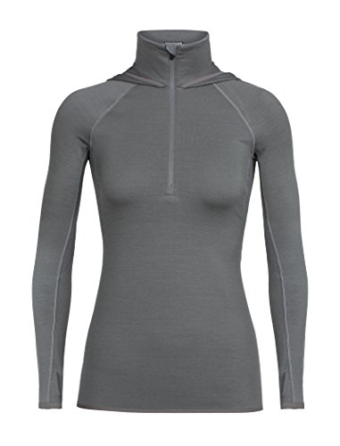 Icebreaker Merino Women's Fluid Zone Long Sleeve Half Zip Hoodie, Metal/Dew, Large