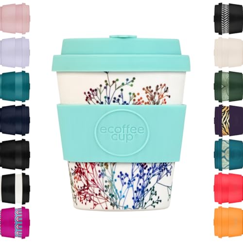 Ecoffee Cup 8oz 240ml Reusable Eco-Friendly 100% Plant Based Coffee Cup with Silicone Lid & Sleeve - Melamine Free & Biodegradable Dishwasher/Microwave Safe Travel Mug (Little Canning)