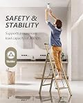 SOLADDER 4 Step Ladder, Folding Step Stool with Anti-Slip Wide Sturdy Pedal and Handgrip, Portable Lightweight Aluminum Stepladder, 300 lbs Capacity, Multi-Use for Home, Library - Brown Gold
