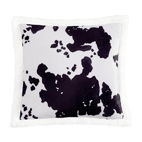 Image of Indigo Hill by HiEnd Accents Elsa Cow Print Black 18x18 Sherpa Throw Pillow