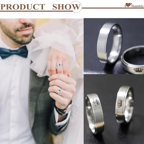 Personalized Photo Crown Ring for Couple Her King His Queen Family Custom Patterns Inside Engraved Text Promise Brithday Gift Titanium Steel Silver Gold Black 8mm 6mm3