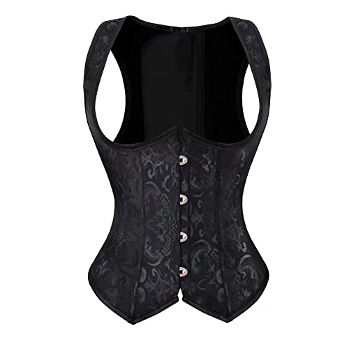 Jutrisujo Corset Underbust With Straps Womens Steel Boned Jacquard Waist Cincher Bodyshaper Vest Plus Size Vintage Black 5Xl #TOP6
