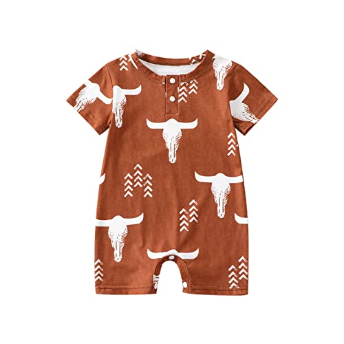 Image of SHUING Baby Boy Girl Western Clothes Romper Short Sleeve Bodysuit Cow Print Jumpsuit Playsuit Ribbed Jumpsuit Summer Outfit