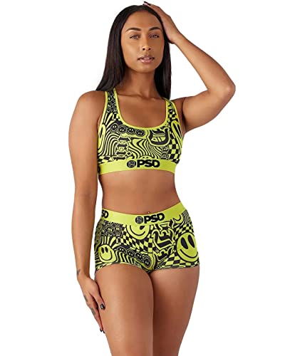 Psd Women's Neon Smiles Boy Shorts, Yellow, M #TOP20