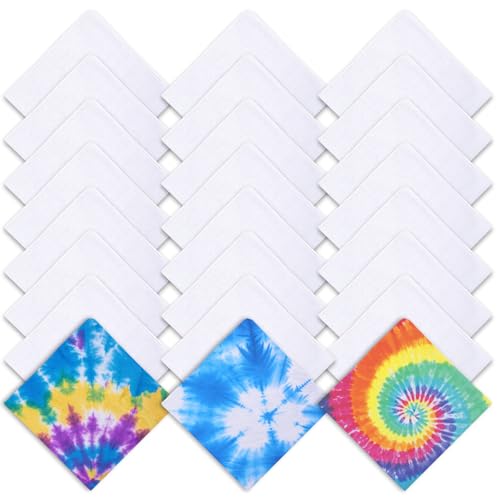 24 PCS 100% Cotton White Bandana bulk for tie dye blank bandanas pack cotton handkerchiefs Unisex Bandanas Men Head Wrap22 x 22