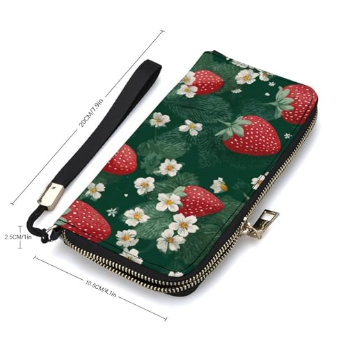 Reds And Greens of The Strawberry PU Leather Clutch Long Bifold Wallet, Coin Purse Credit Pass Case, Durable Card-Holder Money Storage for Women Men2