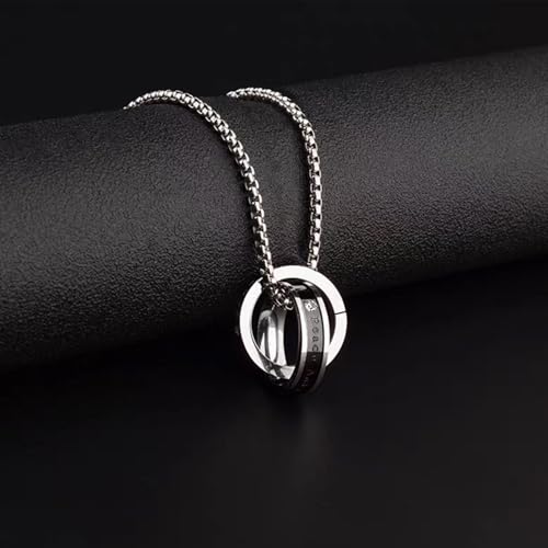 Image of Silver Chain For Man, Anti Tarnish Double-Ring Pendant Necklace, Stylish Accessories For Men, Locket For Men Stylish Suitable For Gift For Valentine'S Day And Anniversaries, Length 60cm