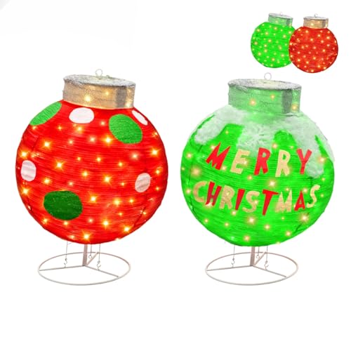 FISHOPE 2pc Lighted Pop-Up Outdoor Christmas Ornament Set, Holiday Ball