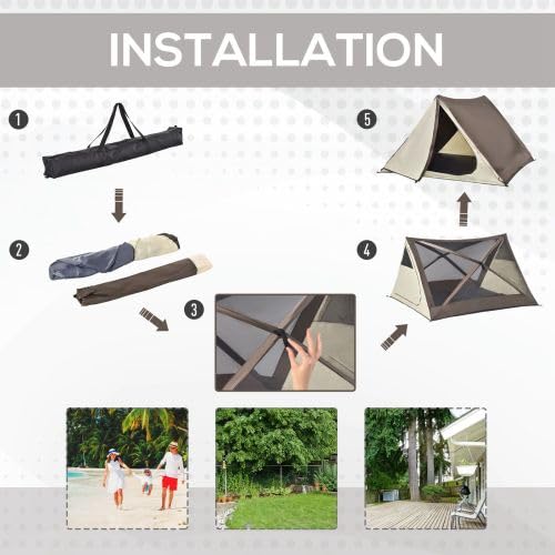 Carpa pop up marrón para 2-3 personas portátil miniatura 6