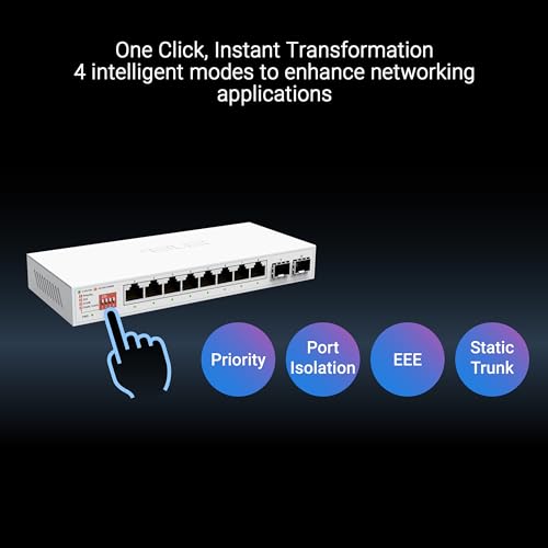 Image of ASUS QG-U1080, 5-Port 2.5G and 2-Port 10G SFP+ Unmanaged Switch, Support 4 Intelligent Modes, Home Network Hub, Office Ethernet Splitter, Plug and Play, Easy Setup, Desktop, Silent Operation