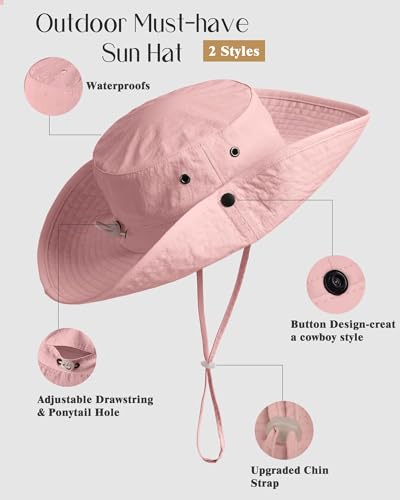 Image of FURTALK Sun Hats for Women Ponytail Wide Brim Summer Packable Cowboy Hat | 100% Nylon, Convertible Cowboy Style, Foldable & Packable, Adjustable Drawstring, Ideal for Hiking, Gardening, Beach Boating