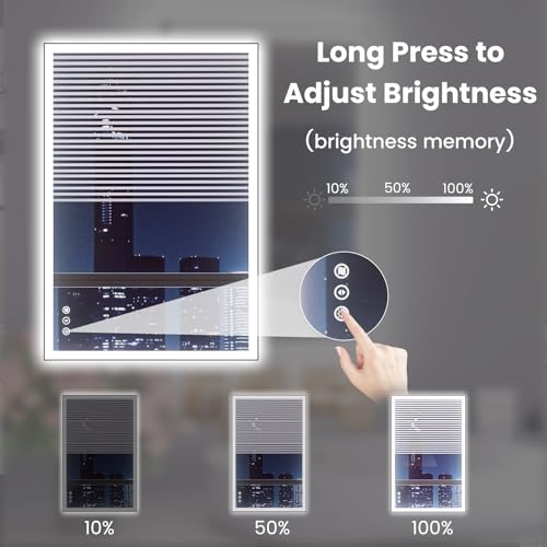 Image of WTTY 24 inchX32 inch LED Bathroom Mirror with Black Frame, Bathroom Vanity Mirror with Lights for Wall, Front Light and Backlit, Anti-Fog, Dimmable, 3 Colors, Shatterproof, Memory, Horizontal /Vertical