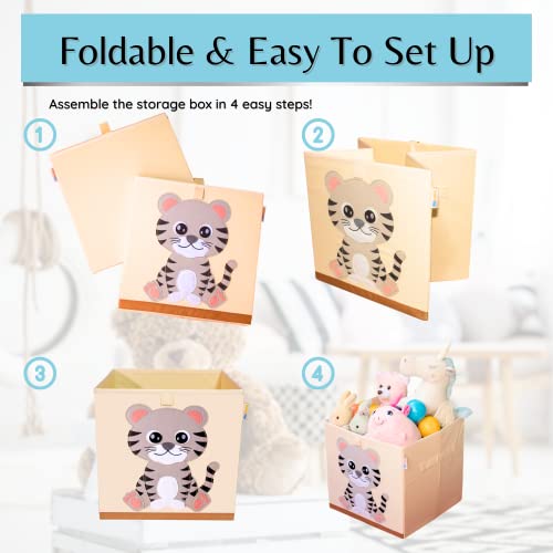 Product 4 Kids - Washable Toy Box Storage Cube, Canvas Toy Chest Organizer Foldable Kids Toy Storage Organizers For Child's Bedroom Or Playroom -13X13X13 Inch (Tiger Cub) #TOP2