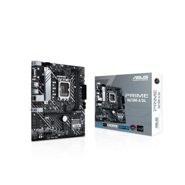 ASUS Prime H610M-A D4 - Placa Base mATX Intel H610 LGA 1700 (DDR4, PCIe 4.0, Dos M.2, LAN Intel Gigabit, DisplayPort, HDMI, VGA, USB 3.2 Gen. 2, SATA 6 Gbps, RGB direccionable y Aura Sync)