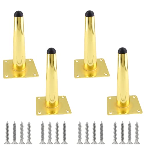 Cjueiom 4 Inch / 10cm Straight Furniture Legs Gold Sofa Legs Set of 4, Mid-Century Couch Legs Heavy Duty Coffee Table Legs