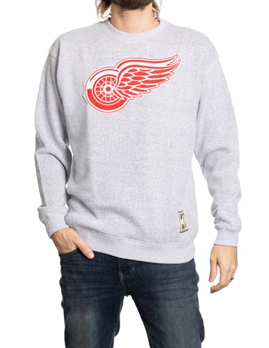 Calhoun NHL Surf & Skate Unisex Cabin Crew Neck Sweater with Premium Cotton Blend & Frayed Team Logo Crest (Detroit Red Wings, XX-Large)