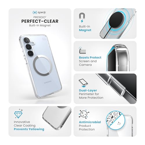 Speck Samsung Galaxy S25 Plus Case - Magnet Case,13-Foot Drop Protection,Anti-Yellowing -Samsung S25 Plus Case Magsafe-Raised Bezel & Enhanced Buttons - Presidio Perfect-Clear -Clear/Chrome(Pack of 1) by Speck - Image 2