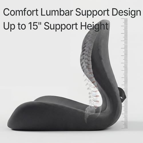 Navizam Lumbar Support Pillow for Office Chair – Seat Cushions for Office Chairs - Back Support for Office Chair, Pillow for Car – Chair Cushion with Anti-Slip Base, Backrest with Elastic Strap