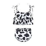 Mud Kingdom Girls Tankini Swimsuit Cow Print Ruffle Fashion Novelty Bathing Suit Adjustable Shoulder Strap 2 Piece Swimwear Black 4T